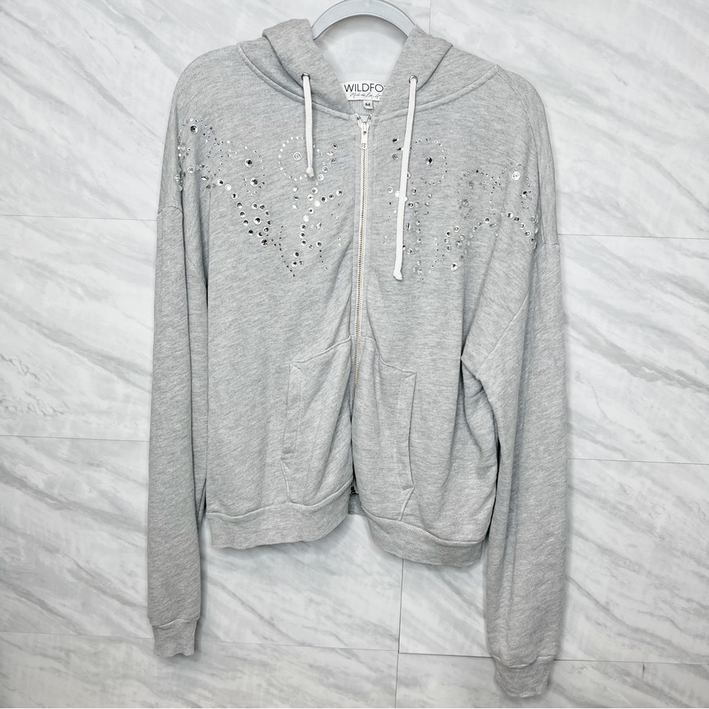 Wildfox Rhinestone Gray Hooded Sweater Medium
